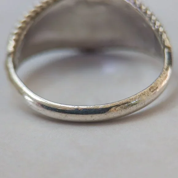 Sterling Silver Turquoise & Coral Trio Ring, Sz 5.5 — Southwest twist-wire - Picture 13 of 13